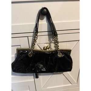 Vintage Purse, Black Clutch, Chain On Strap, Retro